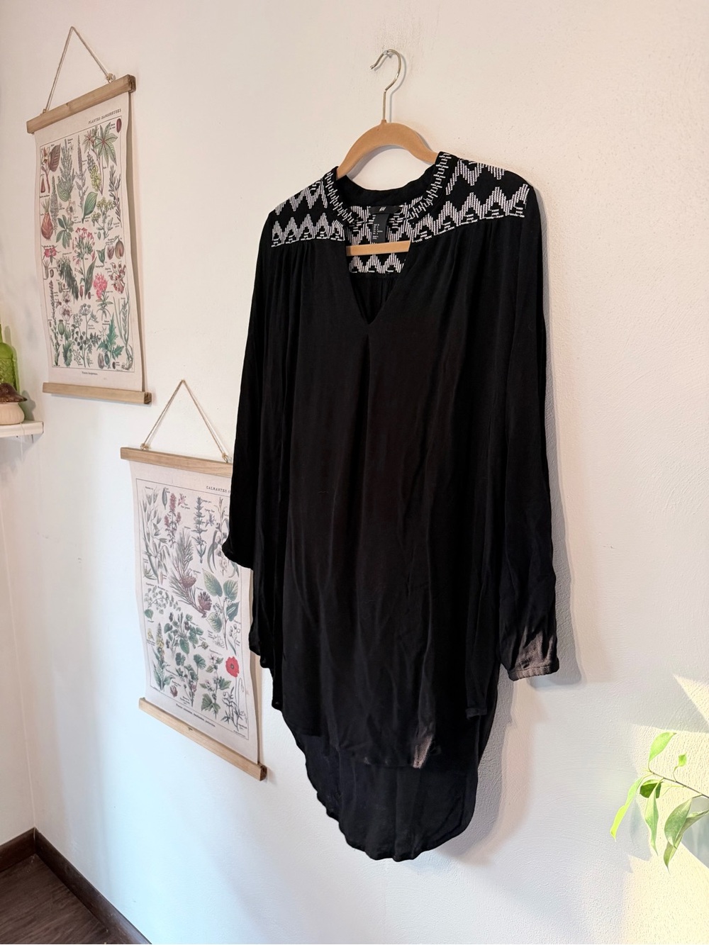 H&M - 6 - Black Boho Embroidered Yoke Tunic